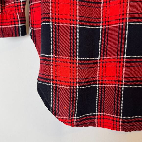 Love Notes Plaid Red Black White Tab Sleeve Shirt Size Small - Picture 7 of 11